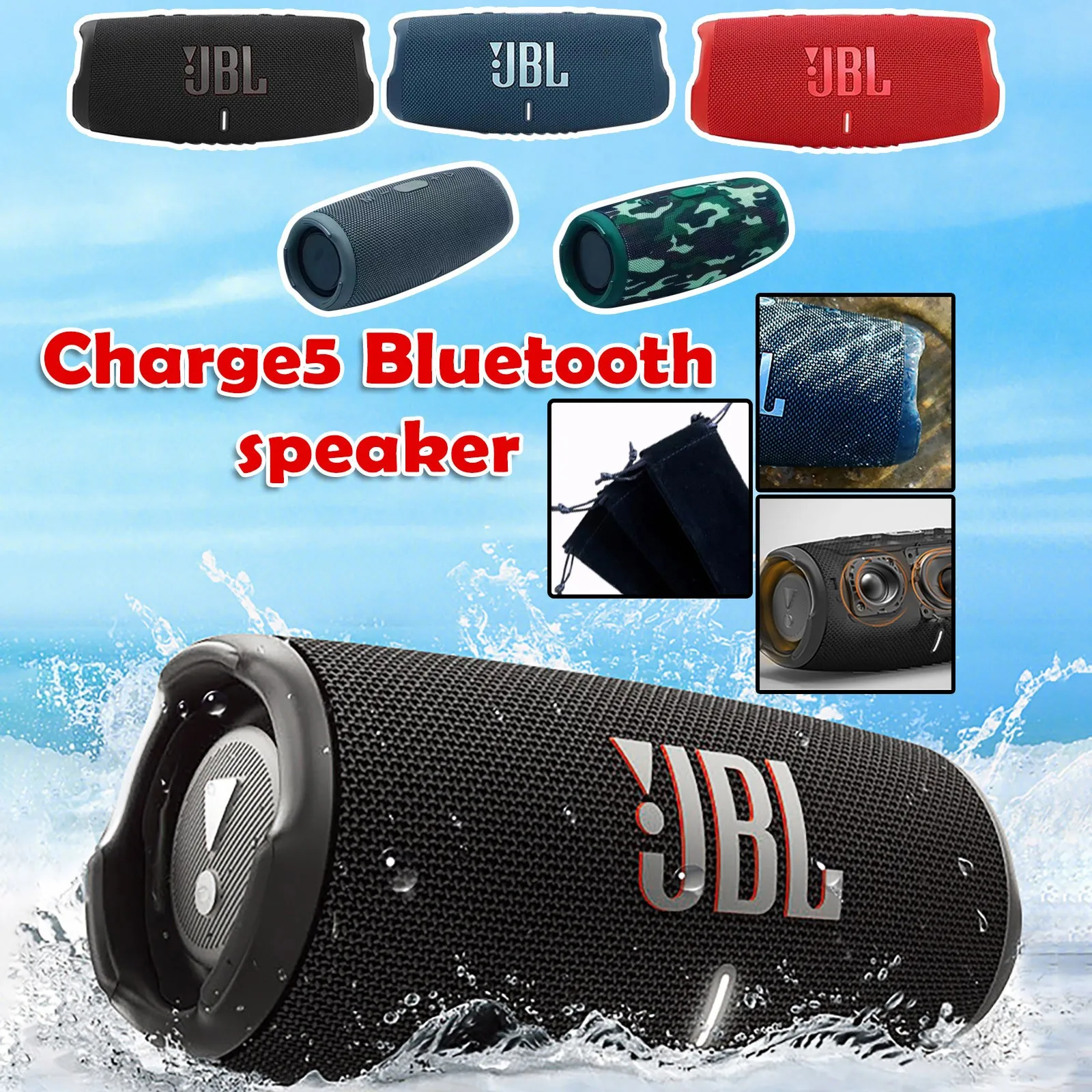 JBL Charge5-altavoz inalámbrico con Bluetooth, dispositivo de sonido Hifi, carga 4, Flip...