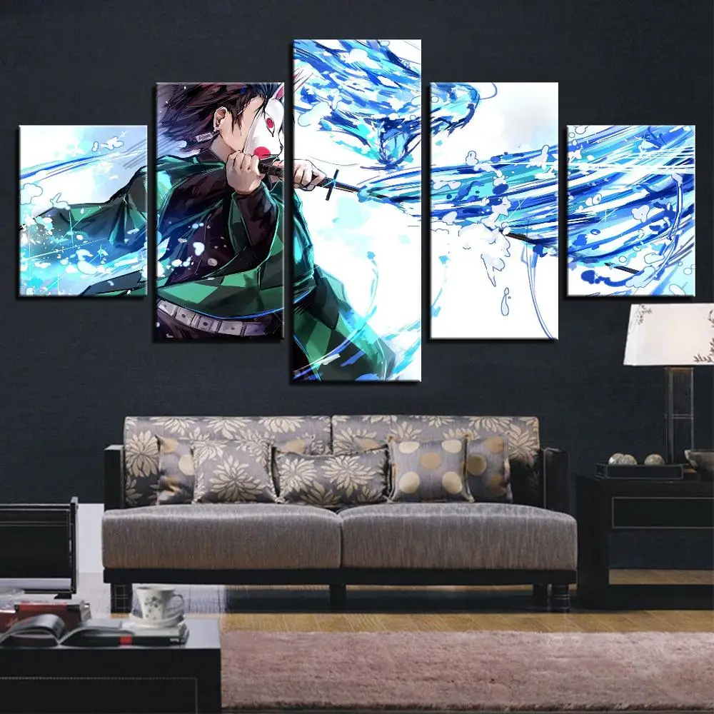 

5 Panels HD Anime Kamado Tanjirou Demon Slayer Kimetsu No Yaiba Poster Animation Art Decor For Home Room Framework Modular