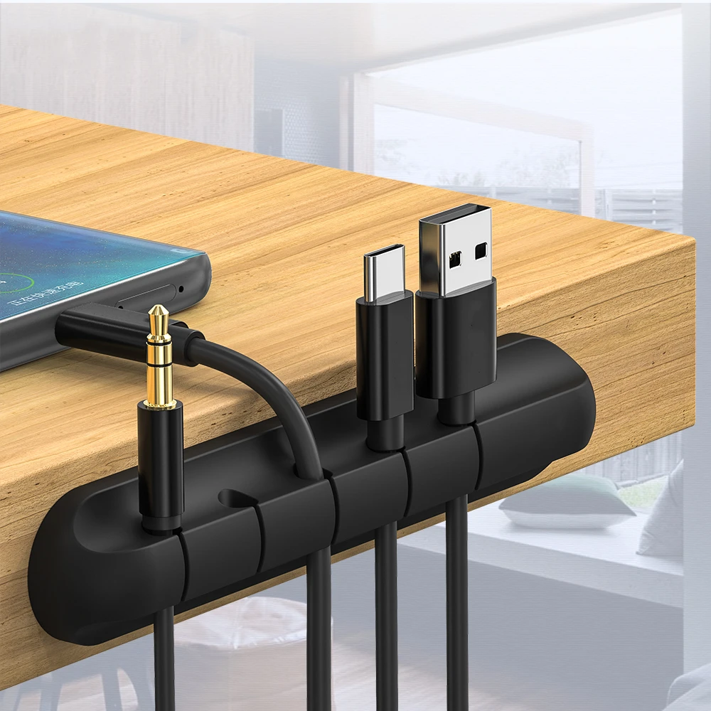 Черные силиконовые Кабельные прихваты управление USB кабель намотки аккуратный Настольный провод легкие кабельные зажимы держатель для наушники в форме мыши