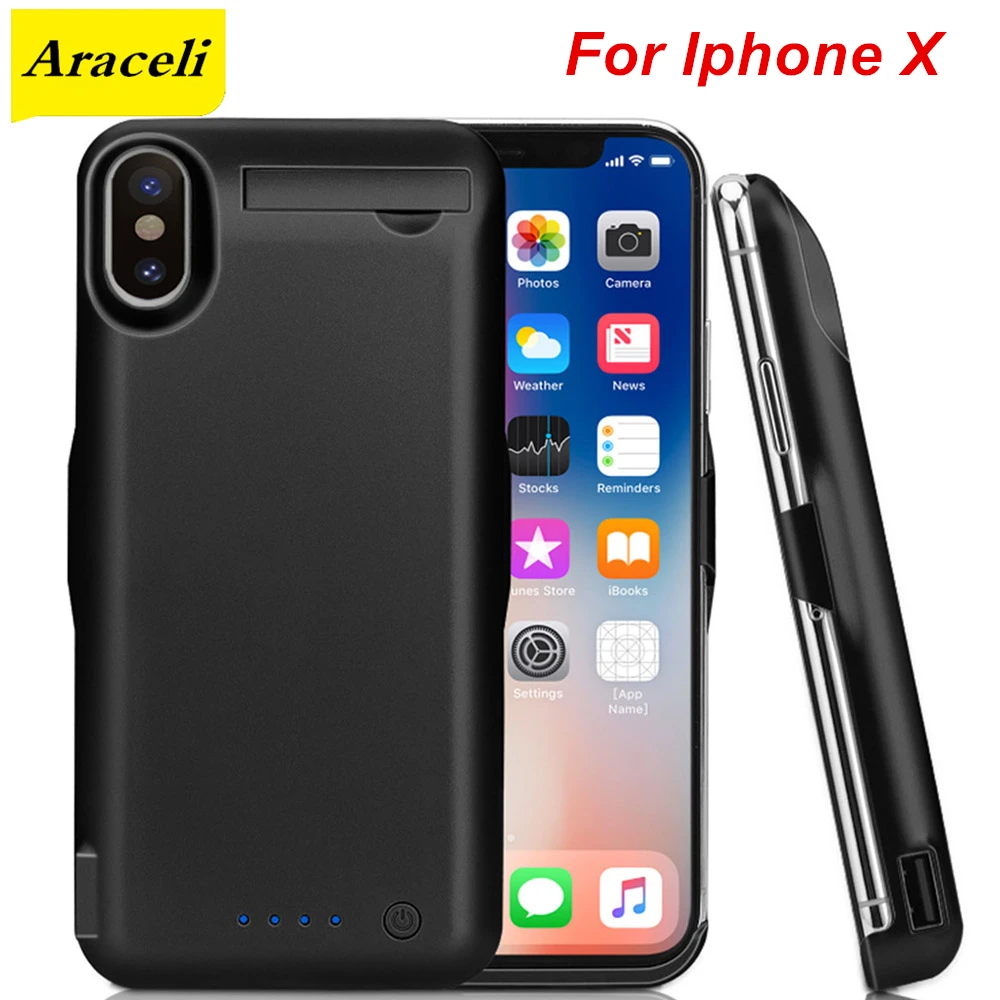Araceli для Iphone X чехол батареи 10000 мАч смарт зарядное устройство телефона Подставка