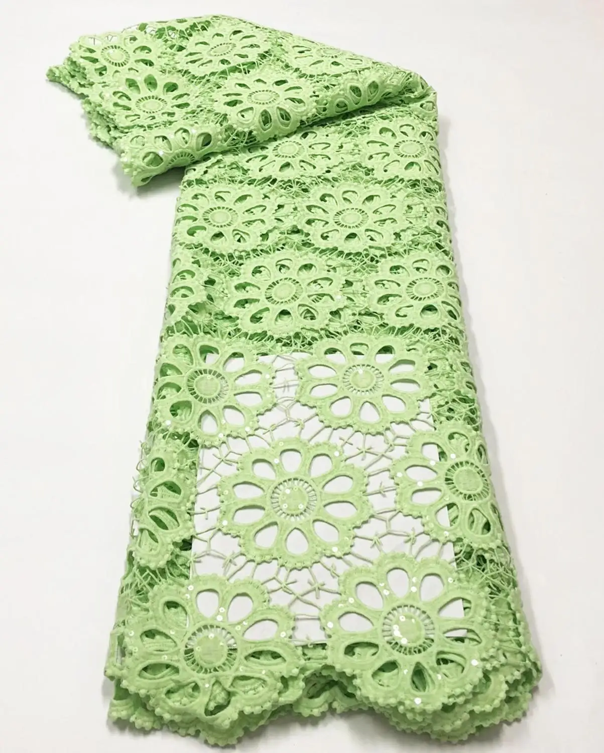 

Color Sequins African Lace Fabric High Quality guipure lace hot selling Nigerian cord lace fabrics for wedding dress W2-819