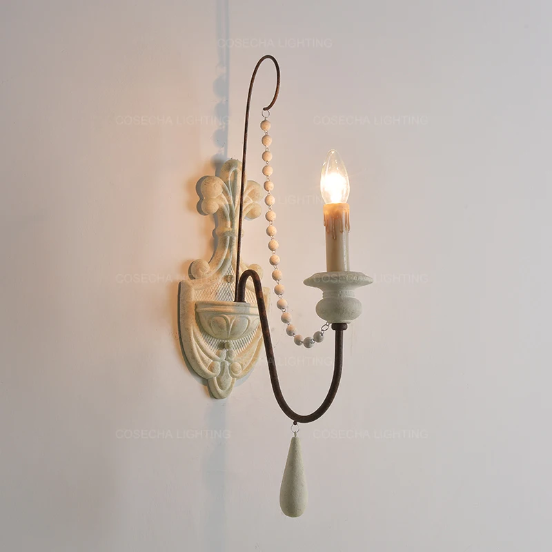 Винтажная белая деревянная люстра с бусинами подвесной светильник в стиле ретро