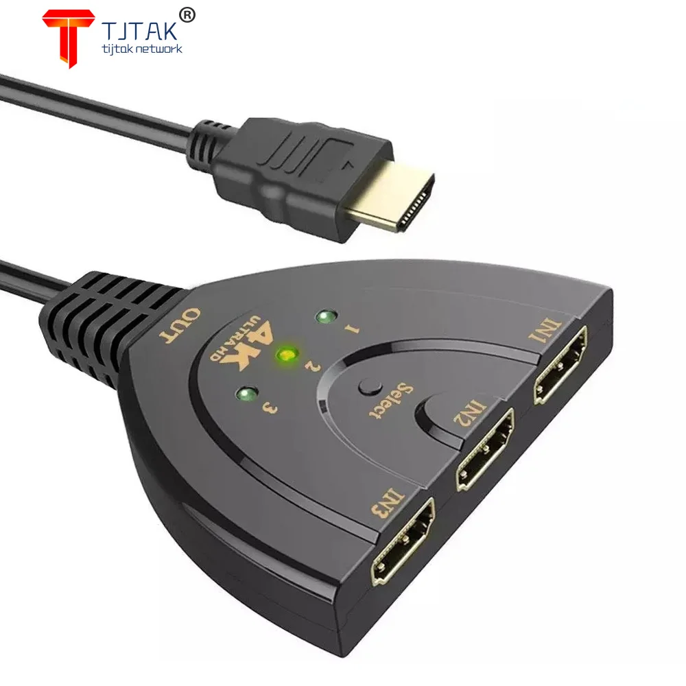 

Tjtak 4K*2K 3D Mini 3 Port HDMI-compatible Switch 1.4b 4K Switcher Splitter 1080P 3 in 1 out Port Hub for DVD HDTV Xbox PS3 PS4