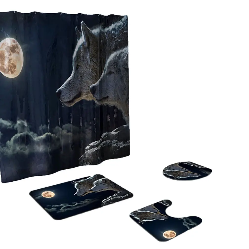 Лев тигр волк принт занавеска для душа напольный коврик 3D Водонепроницаемая