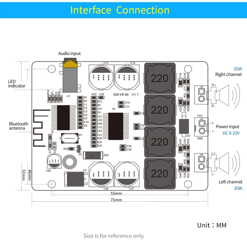 Плата усилителя Auido UNISIAN TPA3118 D2 с Bluetooth 2x30 Вт стерео Hi Fi цифровая плата мощности