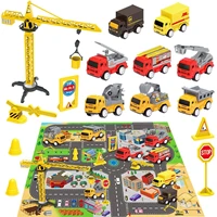 engineering construction vehicles toys with play mat city map trucks mini pull back cars playset toy for children christmas gift