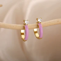 cute small zircon heart stud earrings for women fashion dropping oil geometric oval earrings ear cuff jewelry christmas gift
