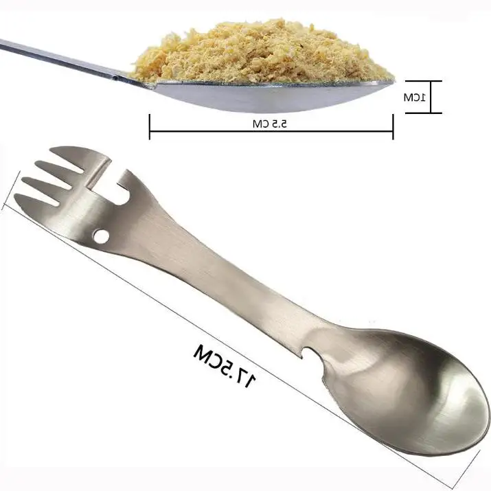 

Outdoor Picnic Spork Spoon Fork - 5 in 1 Portable Travel Camping Stainless steel Tableware Cutlery Bottle Can Opener Wholesale