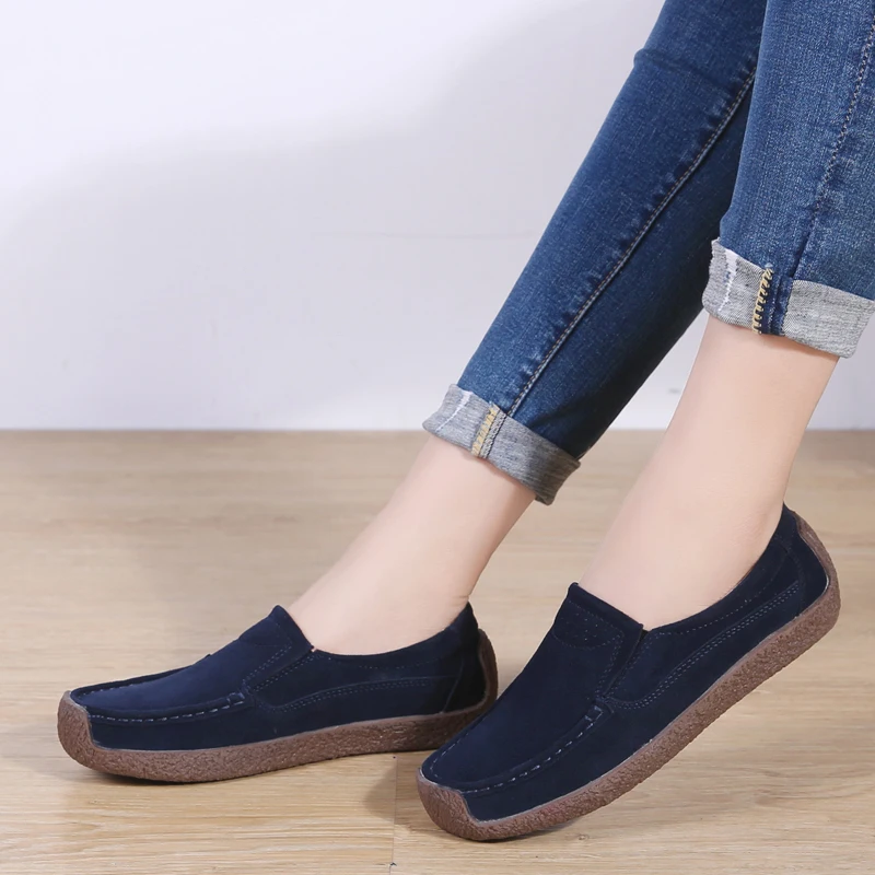 Мокасины женские из натуральной кожи туфли на плоской подошве замшевые лоферы