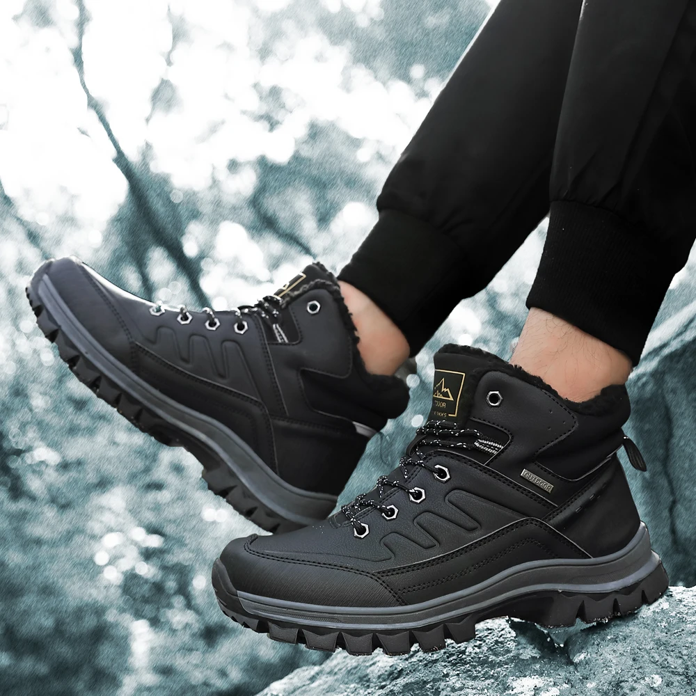 Зимние ботинки Мужская зимняя обувь Теплая Уличная нескользящая из замши