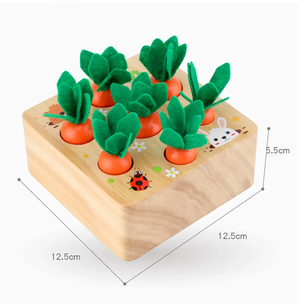 

Wooden Baby Montessori Toys Wooden Block Set Pulling Carrot Ability Alpinia Shape Matching Size Cognition Educational Toy Gift