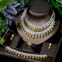 hibride luxury 4pcs earrings and necklace jewelry set water drop yellow color women bridal wedding jewelry accessories n 1296