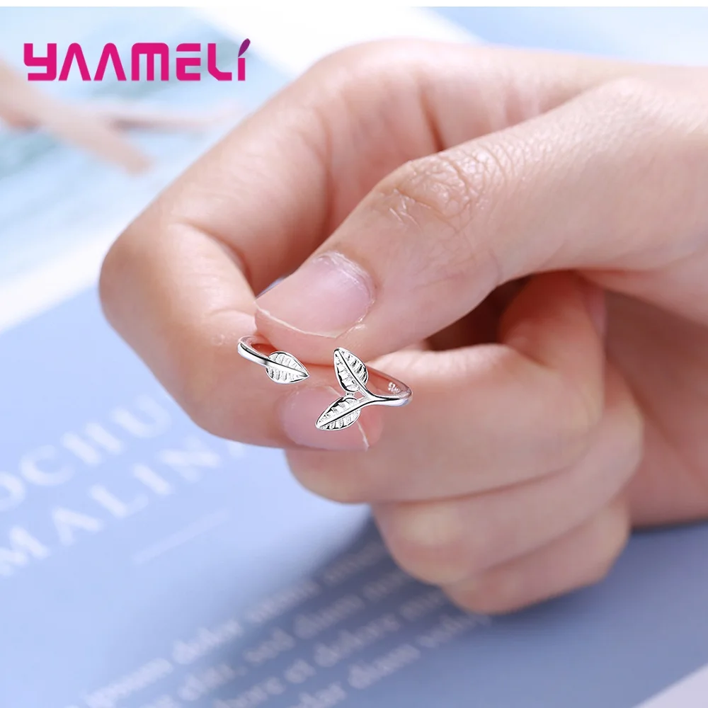 

925 Sterling Silver Jewelry Lovely Tree Branch Leaf Temperament Personality Fashion Female Trendy Resizable Opening Rings