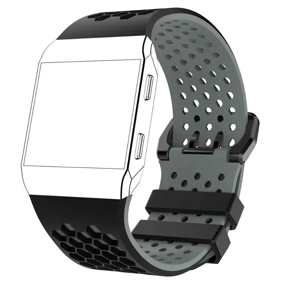 Black gray Легкие вентилируемые силиконовые спортивные часы ремешок для Fitbit ионический ремешок Смарт-часы Регулируемый запасной браслет ремешок для часов - Цвет: Black gray