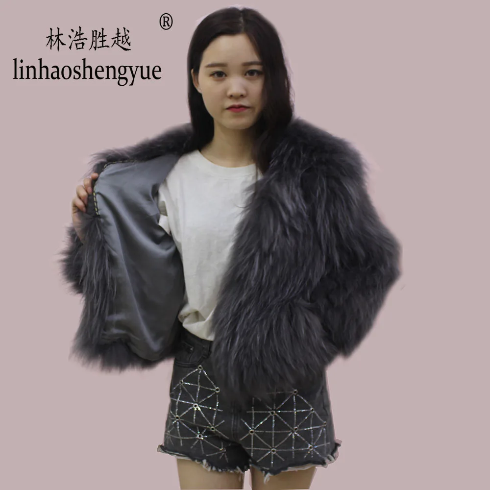 Linhaoshengyue 2020 hot fashion  women Real raccoon fur short coat  Real fur