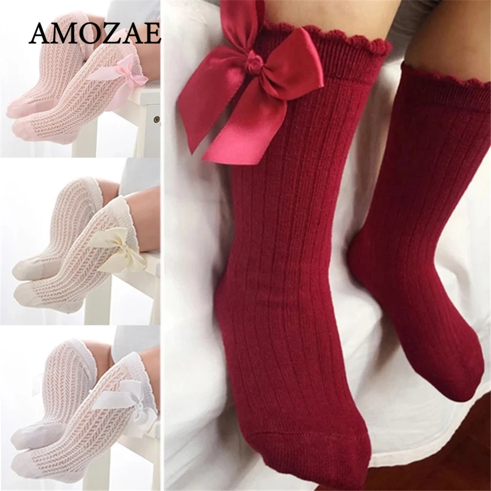 

Socks Bow Summer Spring Mesh Newborn Baby Girls Kids for Christmas Winter Non-Slip Terry Cotton Sokken Princess Knee High Long