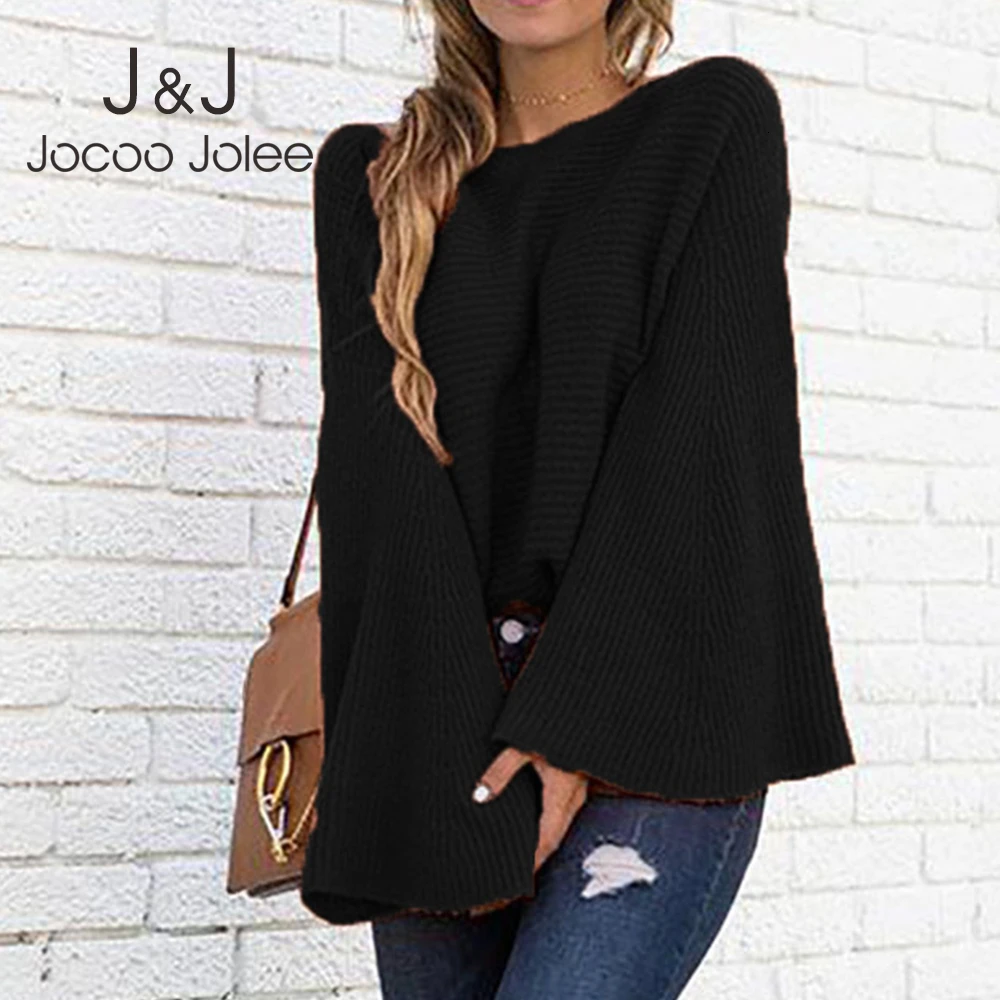 Женский вязаный свитер Jocoo Jolee однотонный Свободный пуловер с расклешенным