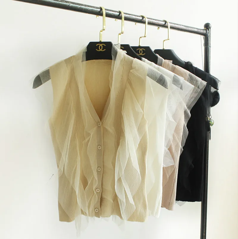 2019 новая женская шифоновая блузка рубашка сетчатая летняя без рукавов стильный