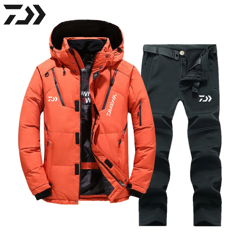 Daiwa Fishing Clothing Men Velvet Hooded Thicken Thermal Warm Multi-Pocket Zipper Clothes Suit Autumn Winter Outdoor | Спорт и