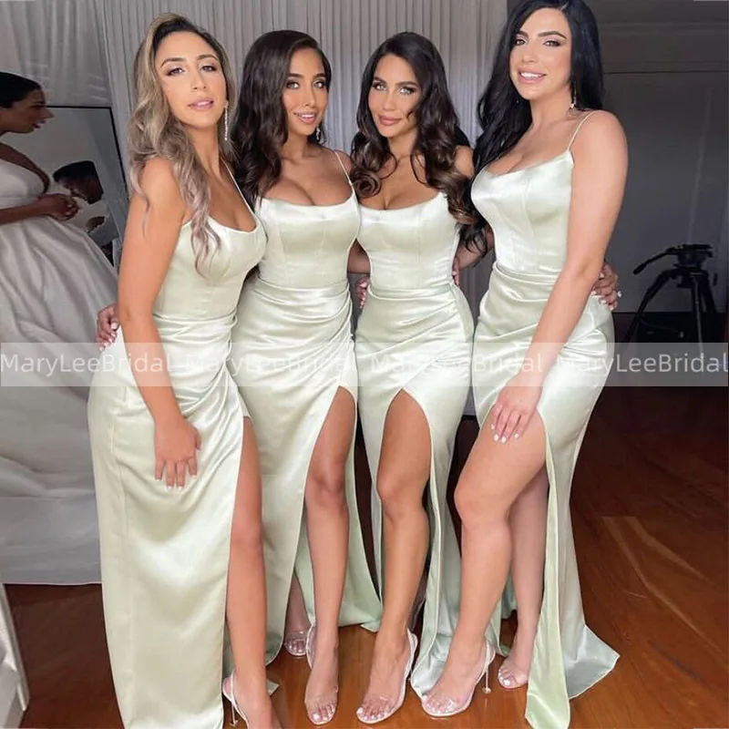 

High Slit Mermaid Bridesmaid Dresses Scoop Neckline Spaghetti Straps Maid Of Honor Party Dress Demoiselle d’honneur Robe Soirée