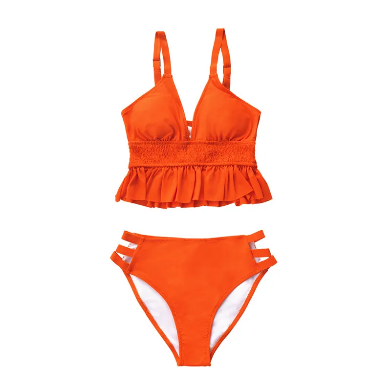 orange CUPSHE оранжевый Smocked гофрированный пикантный комплект бикини купальник Tankini купальник из двух частей для женщин пляжные купальные костюмы Biquinis - Цвет: orange