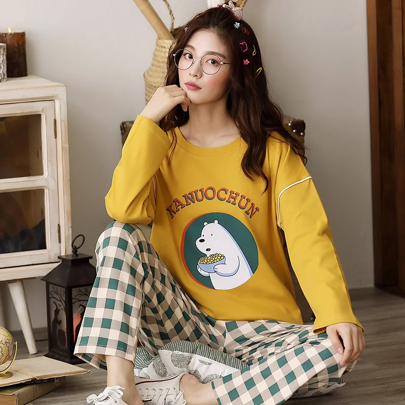 

Autumn Long sleeve Cotton Sleepwear Pajamas Long-sleeve Plus Size Pyjamas Casual Sleepwear M-5XL Women Pajama Set 26 models
