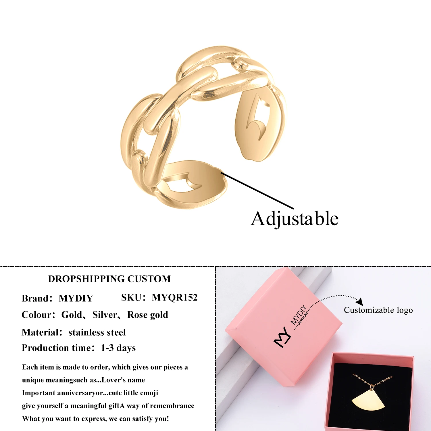 Кольцо из нержавеющей стали с зажимом для бумаги Золотое штабелируемое кольцо