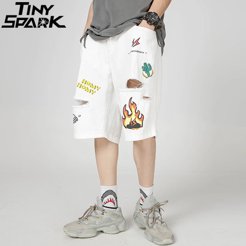 Men 2021 Hip Hop Cargo Shorts Streetwear Fire Flame Graffiti Harajuku Jogger Cotton Summer Track Short Pockets Loose | Мужская одежда