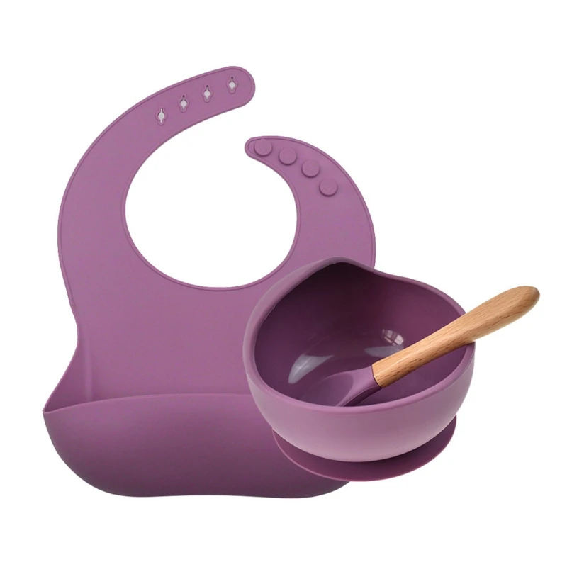 

3 Pcs Baby Newborn Bibs Bowl Spoon Set Waterproof Food Grade Silicone Feeding Saliva Towel Adjustable Aprons Burp Accessories