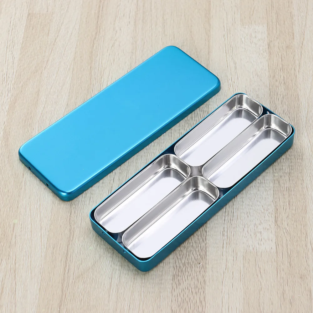 

1PC Materials Needle Box Four Compartments Aluminium Box (Silver)