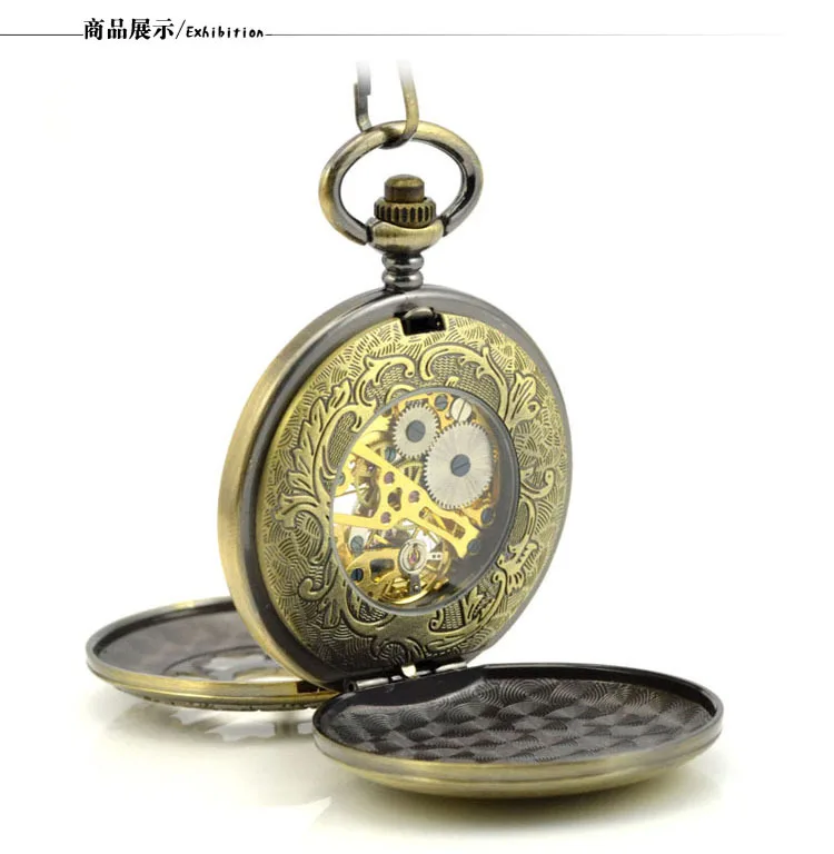 Винтажные Механические карманные часы с бронзовым римским номером двойной