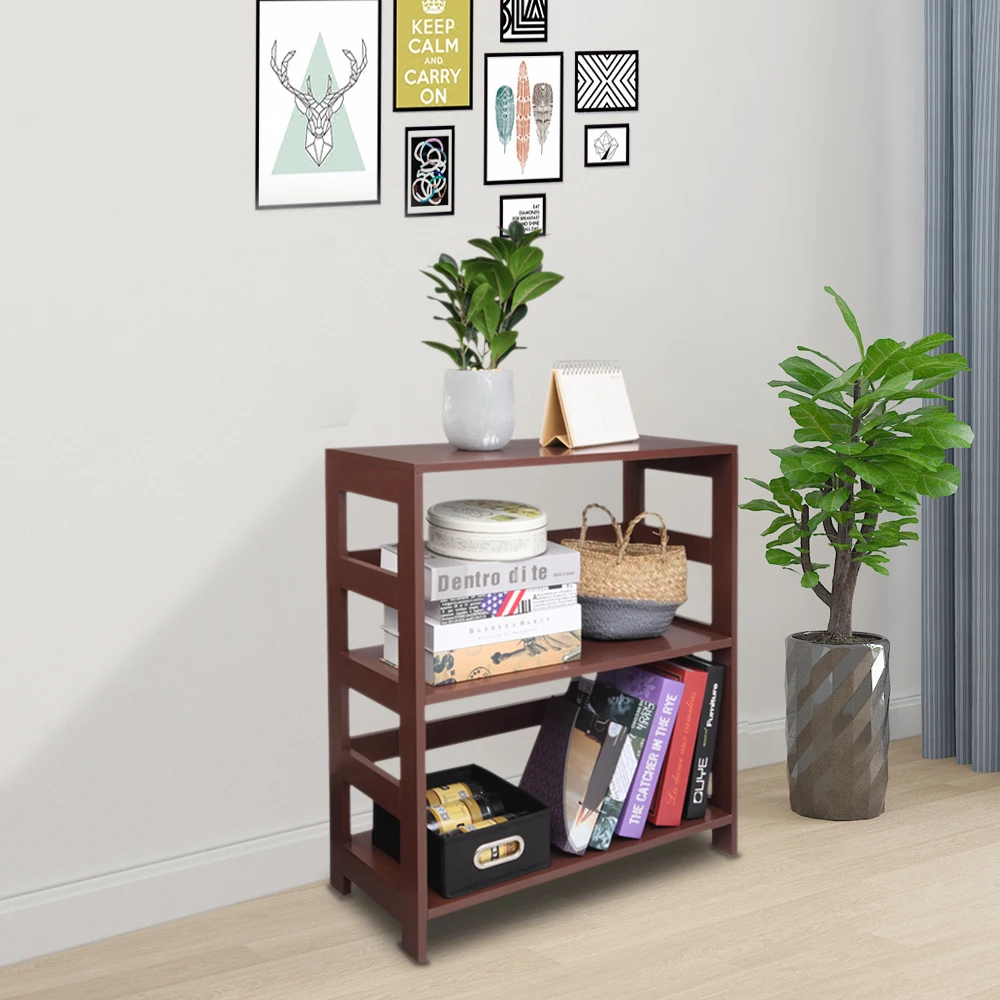 

US WarehouseStorage Rack Wood Shelf 3 Tier Bookcase Shelf Storage Organizer, Brown Color