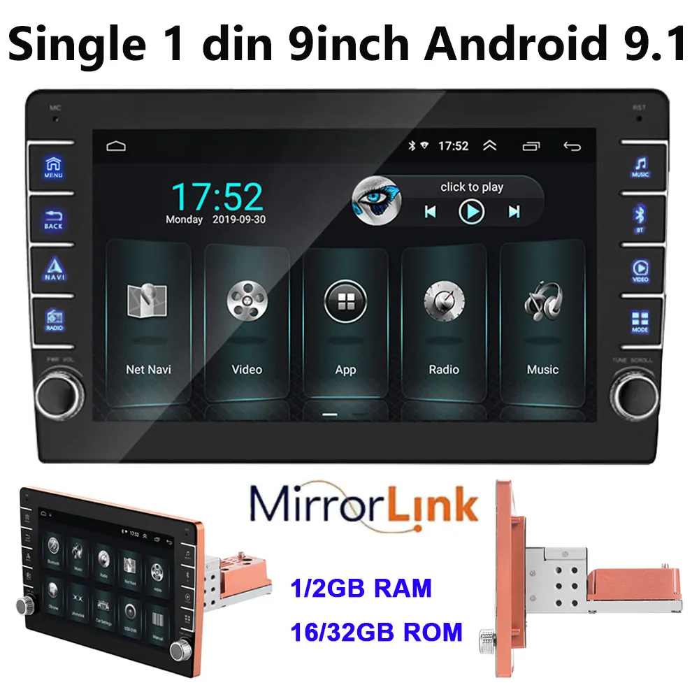 Автомагнитола 9 дюймов 1 Din Android Gps Bluetooth Fm USB зеркальная связь Универсальная