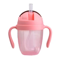 300ml suction non toxic leakproof milk babies cups training pp portable straw wide mouth water feeding bottle with handles