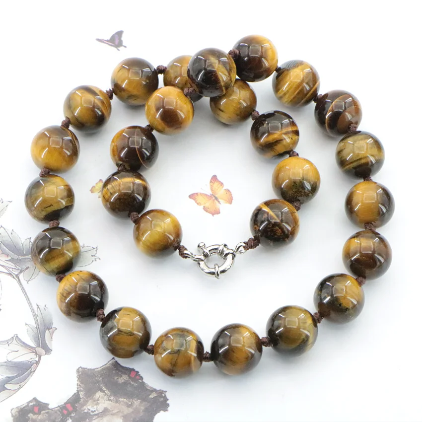 Natural 6-14mm Tiger Eye Stone Necklace Round Loose Beads Gems Stone Women Girls Wedding Christmas Gifts Jewelry Wholesale 18 " images - 6