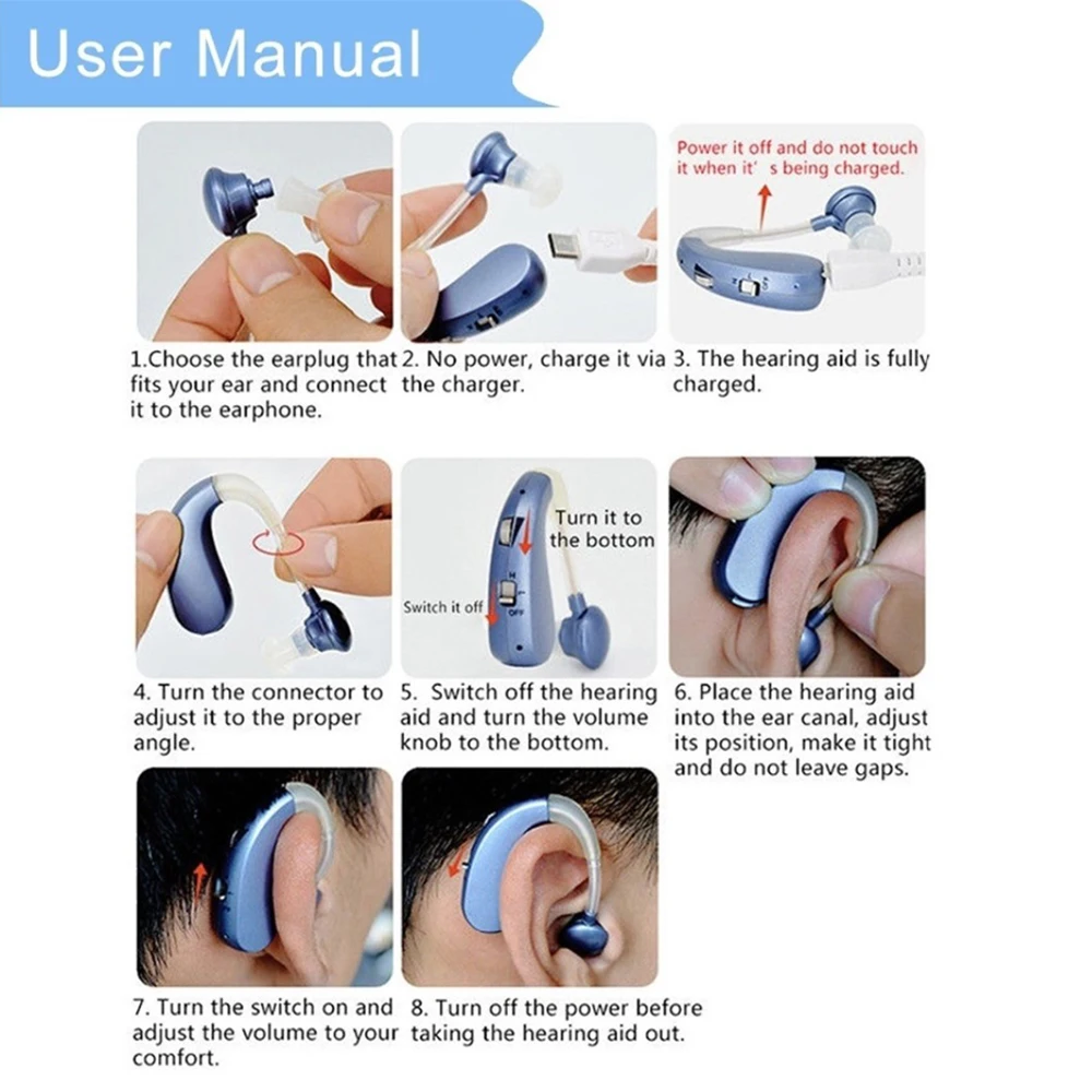 Hearing Aid Mini Digital Ear Hear Aids Sound Adjustable Amplifiers Rechargeable Wireless for Elderly Moderate to Severe | Красота и