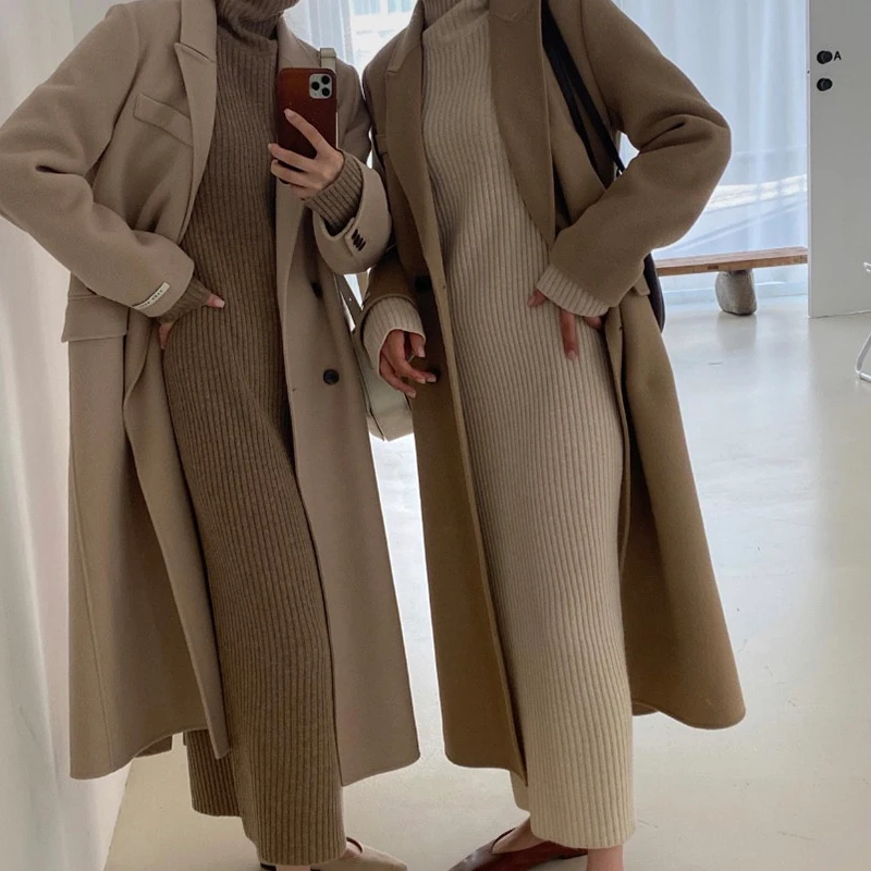 

TVVOVVIN Woolen Coat Women Bandage Vintage Winter Coat Women Long Loose Overcoat Coats Women 2020 Fashion Winter Overcoat SBD7
