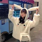 Женские теплые толстовки с капюшоном с длинным рукавом и милым кроликом Kawaii, повседневные свободные толстовки с капюшоном для осени и зимы 2020, S-3XL