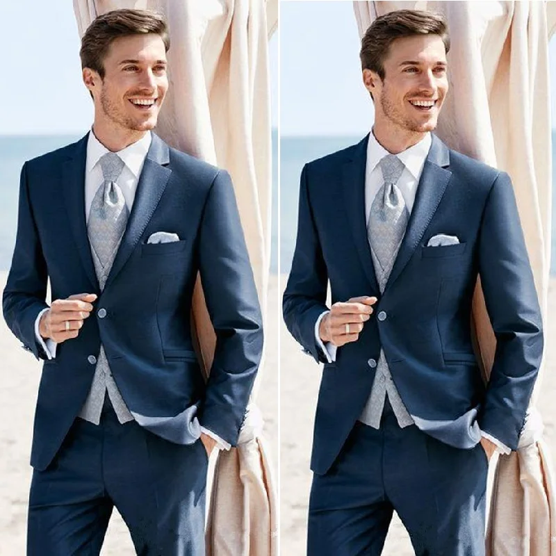 Темно синий стиль строгие костюмы смокинг для мужчин 2 предмета (пиджак +