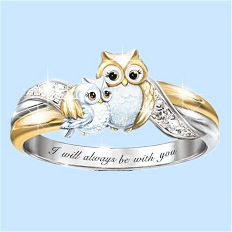 

Fashion popular women girls two-color parent-child cute exquisite owl necklace ring earring set party jewelry wholesale