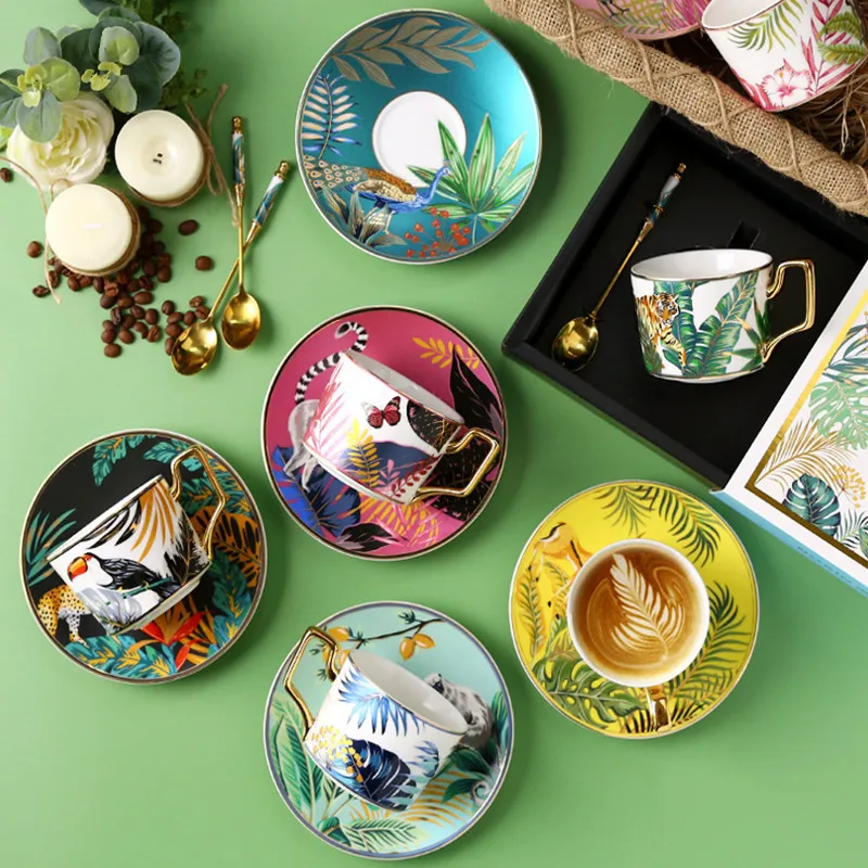 

Light Luxury Coffee Cup European Elegant Fun Ceramic Latte Cups And Saucer Set Small Exquisite Home Afternoon Tea Drinkware