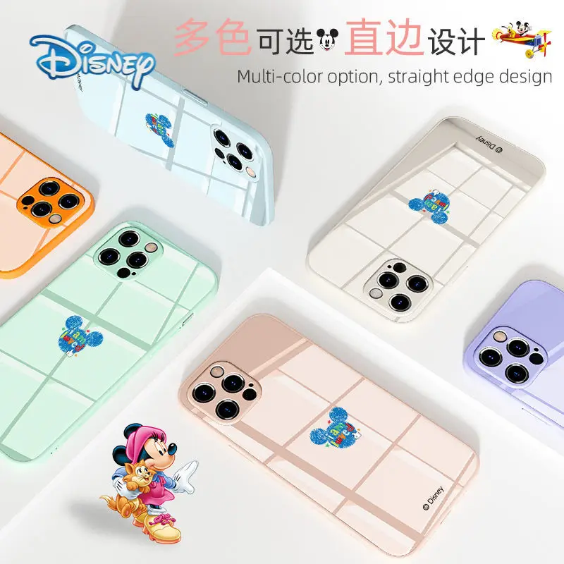 

Disney Mickey Minnie Cartoon Glass Mobile Phone Case for iPhone 13 13pro 13mini pro max Plus Cute Anti-fall Couples phone Shell