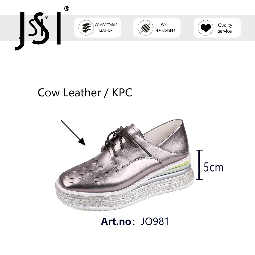 

JSI Flat Woman High Platform Thick Bottom Genuine Leather Plaid Round Toe Thick Bottom Lace Up Casual Concise Style JO981