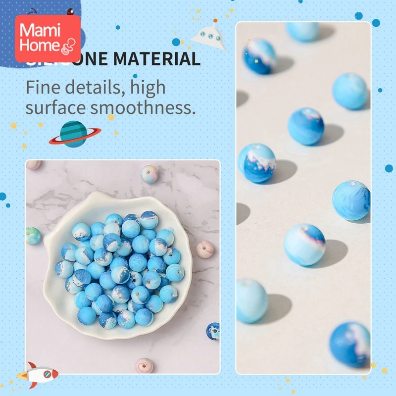 50PC Baby Teether Silicone Beads Planet Silicone Beads Bracelet Bracelet BPA Free For Newborn Baby Teething Necklace Accessorie