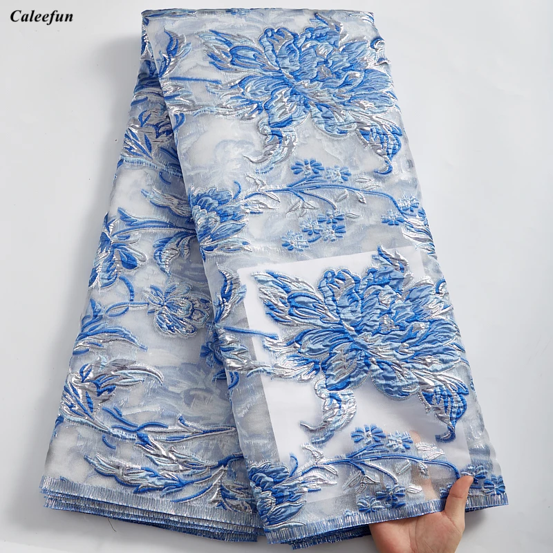 

Royal Blue Jacquard Lace Brocade Fabric Lace African Fabrics Nigerian Tulle Mesh Lace For Bridal Brocade Lace Dress Y2474