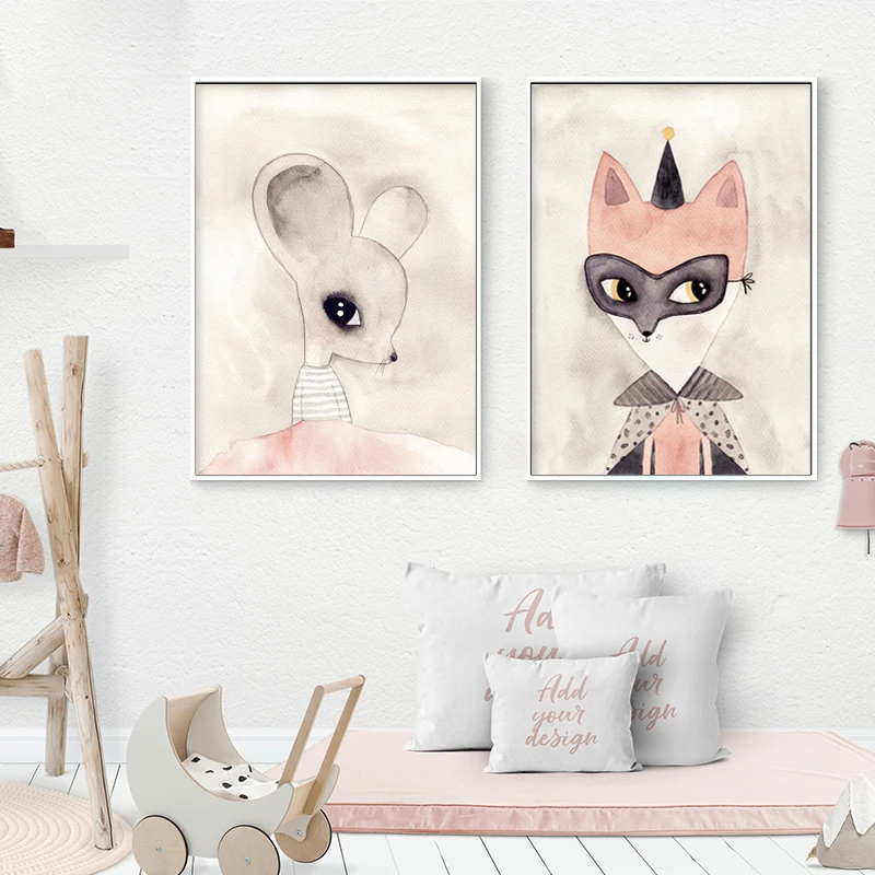 Скандинавский абстрактный плакат с лисой Современная Настенная живопись на