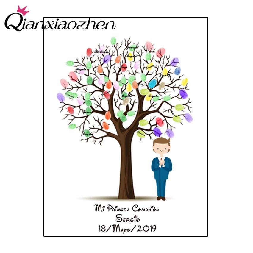 Qianxiaozhen Персонализированные Холст отпечатки пальцев дерево подпись DIY Гостевая