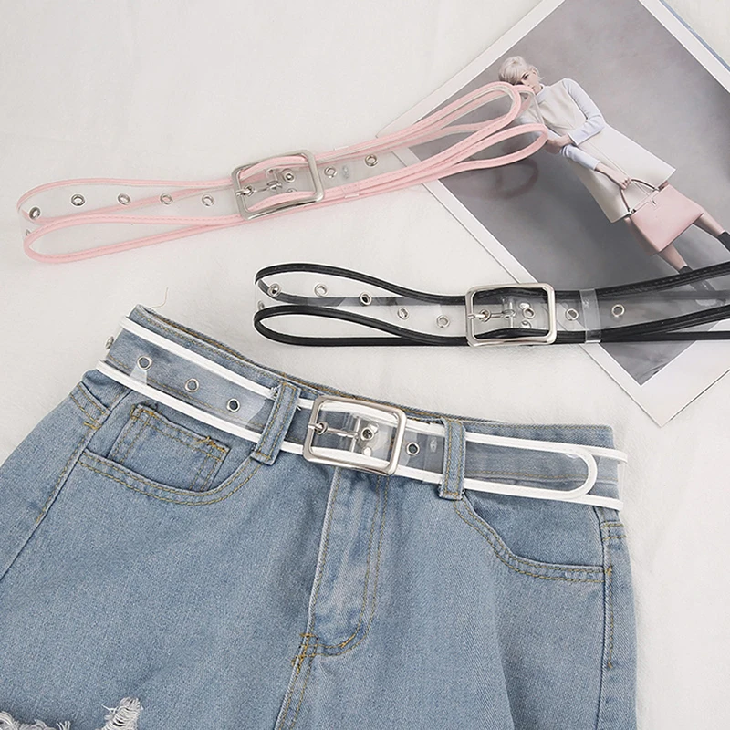 

New Design Women's Strap Casual Cute Transparent PVC Women Strap White Color Belts Top Quality Fashion Heart Buckle Jeans Belt
