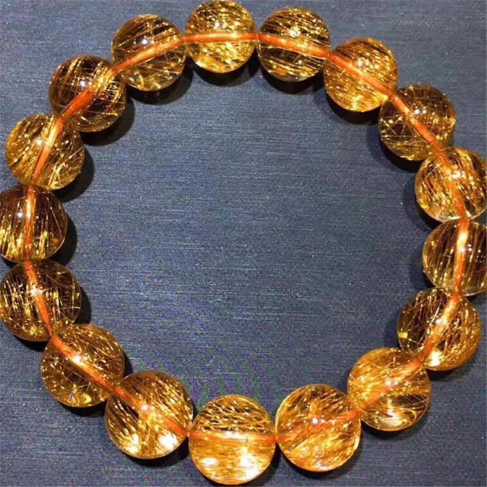 12 мм натуральный медный Rutilated браслет для женщин и мужчин Кристалл кошачий глаз