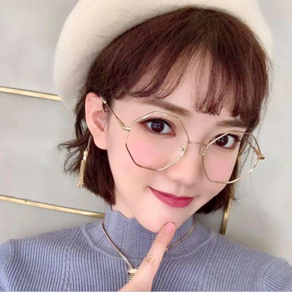 

Women Men Oversized Metal Frame Clear Lens Round Circle Eye Glasses Anti-blue Clear Cute Eyewear Frames